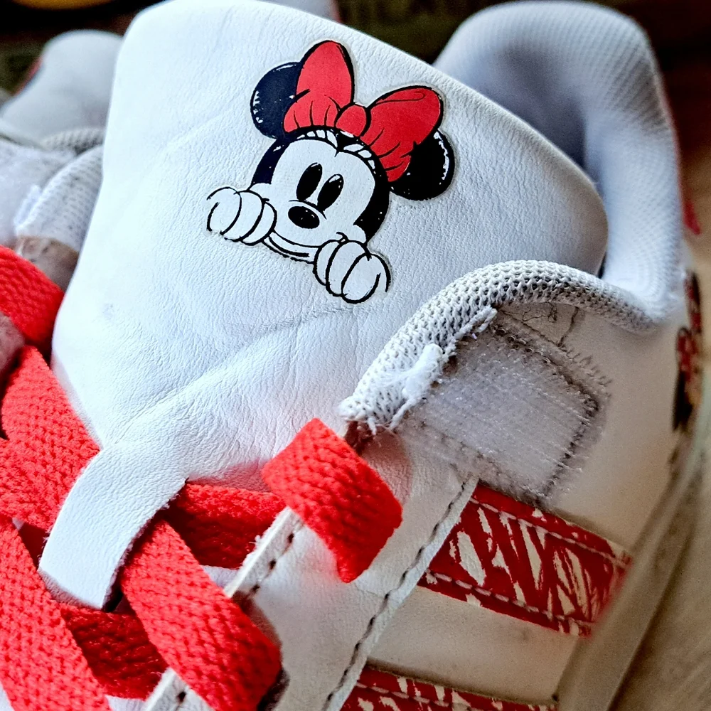 Adidas Disney Minnie Mouse Grand Court Shoes Kid's Size 2 White Red GZ3318